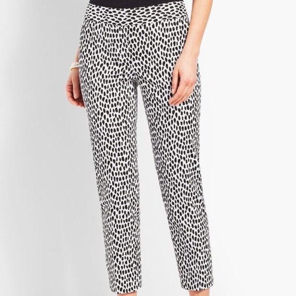 Talbots Slim Crop Cheetah Spot Pants Size 18WP Black White Animal Print NWOT NEW - Picture 1 of 7
